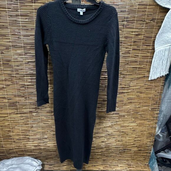 Calvin Klein Jeans Women's Ribbed Long Sleeve Crewneck Side Slit Dress - Black S - Picture 2 of 3